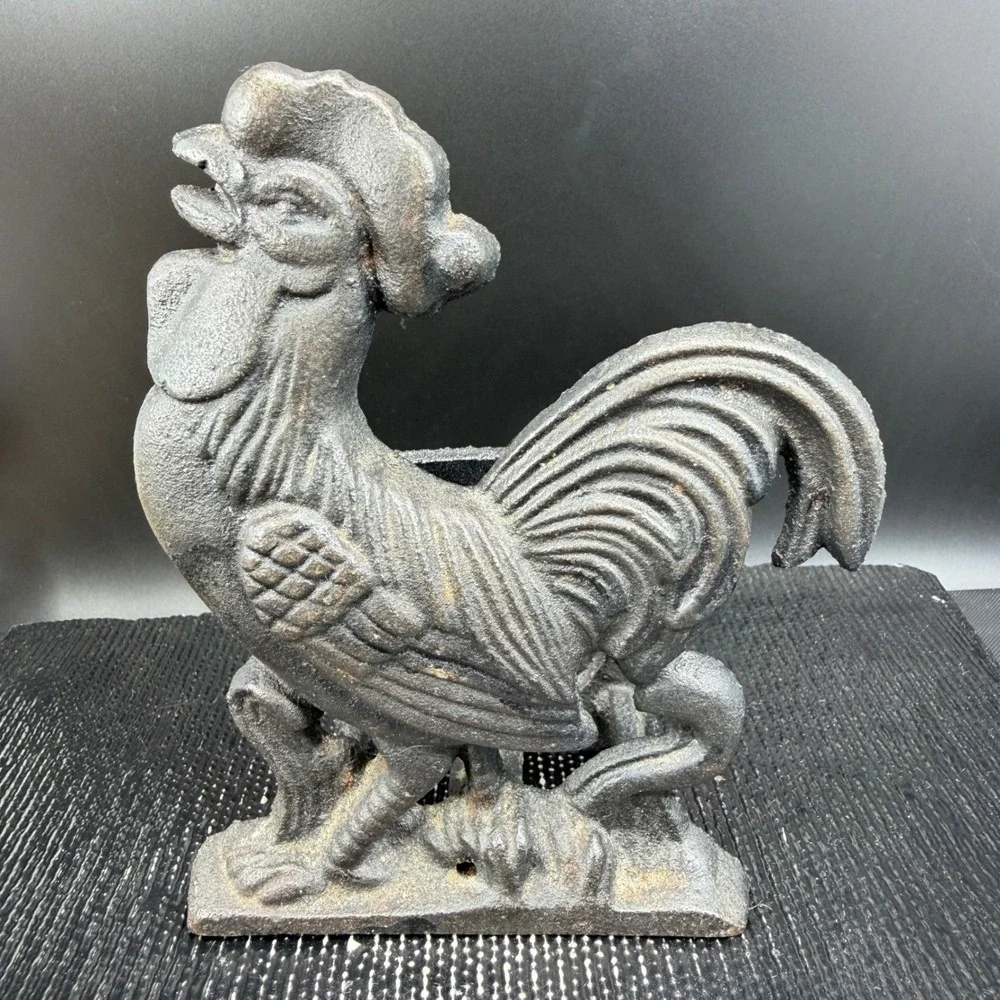 Vintage Cast Iron Rooster Napkin Holder Letter Sorter Farmhouse Decor 5.5 Inch